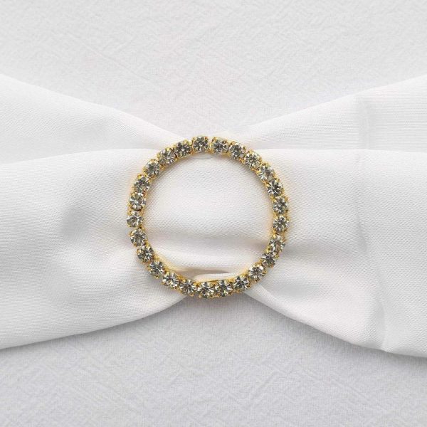 Sash Pins & Brooches |  2″ Gold Diamond Circle Metal Chair Sash Bow Pin, Rhinestone Chair Wrap Band Buckle Brooch