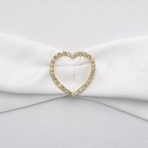 Sash Pins & Brooches |  2″ Gold Diamond Heart Metal Chair Sash Bow Pin, Rhinestone Chair Wrap Band Buckle Brooch