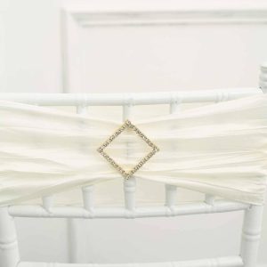 Sash Pins & Brooches |  2″ Gold Diamond Metal Chair Sash Bow Pin, Rhinestone Chair Wrap Band Buckle Brooch