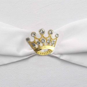 Sash Pins & Brooches |  2″ Gold Diamond Metal Crown Sash Bow Pin, Rhinestone Tiara Chair Wrap Band Buckle Brooch