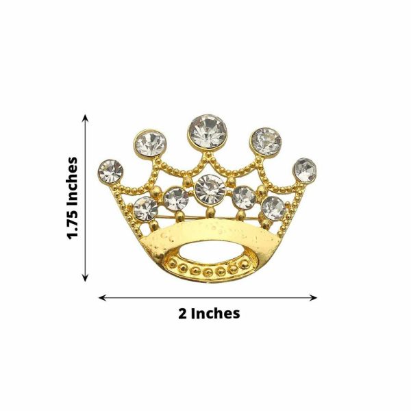 Sash Pins & Brooches |  2″ Gold Diamond Metal Crown Sash Bow Pin, Rhinestone Tiara Chair Wrap Band Buckle Brooch