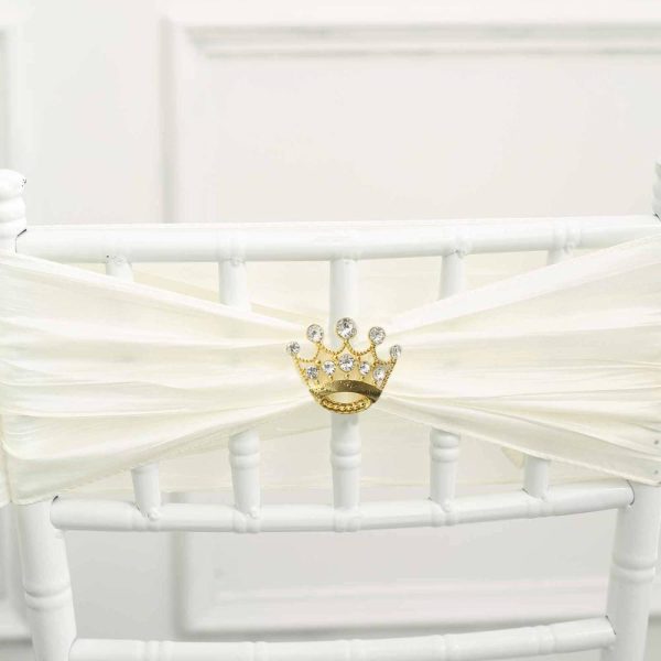 Sash Pins & Brooches |  2″ Gold Diamond Metal Crown Sash Bow Pin, Rhinestone Tiara Chair Wrap Band Buckle Brooch