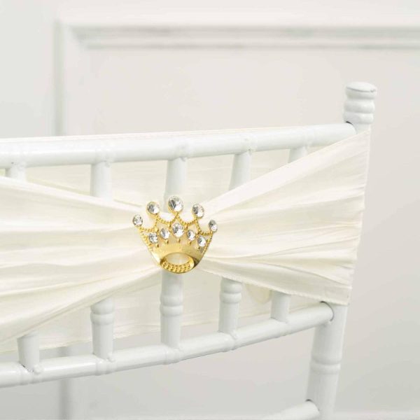 Sash Pins & Brooches |  2″ Gold Diamond Metal Crown Sash Bow Pin, Rhinestone Tiara Chair Wrap Band Buckle Brooch