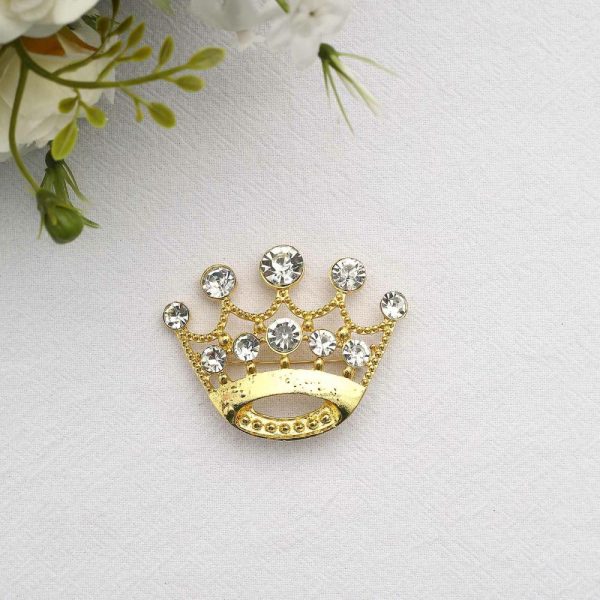 Sash Pins & Brooches |  2″ Gold Diamond Metal Crown Sash Bow Pin, Rhinestone Tiara Chair Wrap Band Buckle Brooch