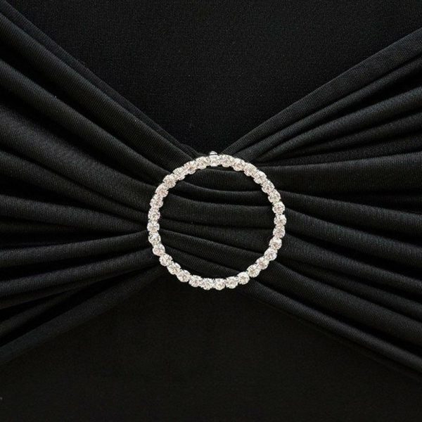 Sash Pins & Brooches |  2″ Silver Diamond Circle Metal Chair Sash Bow Pin, Rhinestone Chair Wrap Band Buckle Brooch