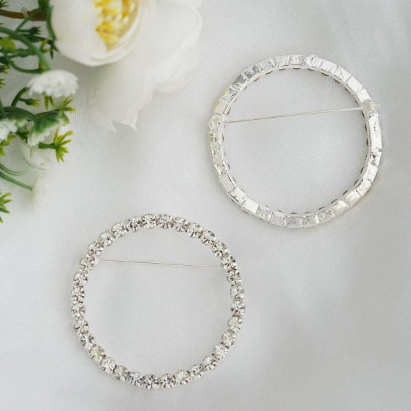 Sash Pins & Brooches |  2″ Silver Diamond Circle Metal Chair Sash Bow Pin, Rhinestone Chair Wrap Band Buckle Brooch