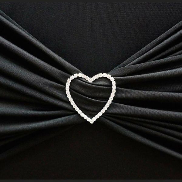 Sash Pins & Brooches |  2″ Silver Diamond Heart Metal Chair Sash Bow Pin, Rhinestone Chair Wrap Band Buckle Brooch