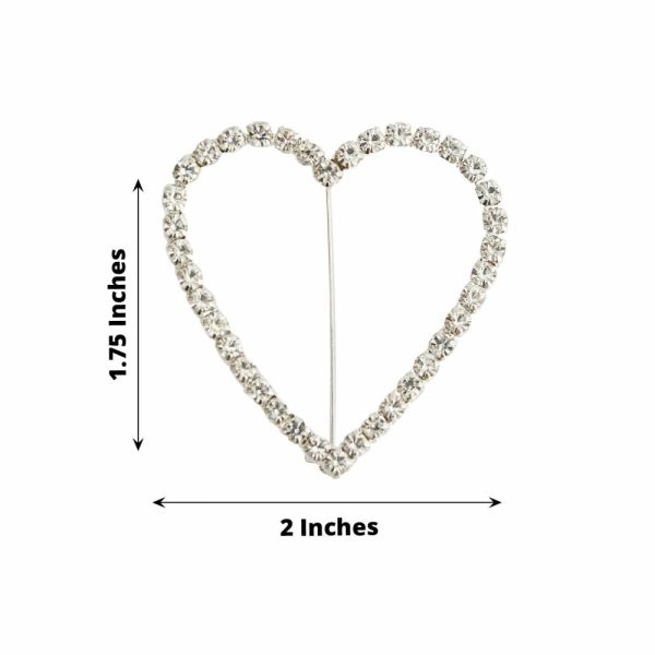 Sash Pins & Brooches |  2″ Silver Diamond Heart Metal Chair Sash Bow Pin, Rhinestone Chair Wrap Band Buckle Brooch