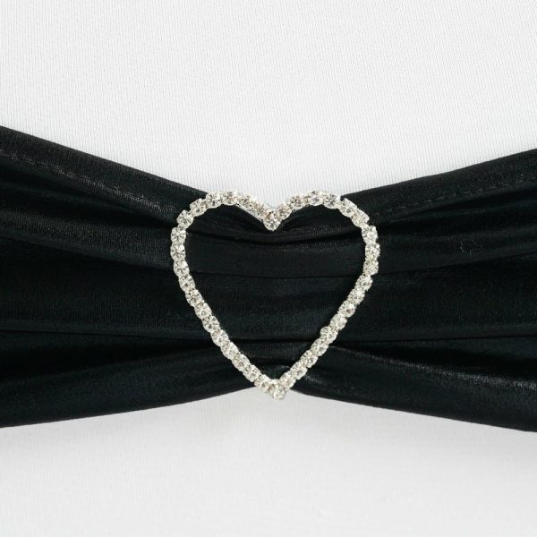 Sash Pins & Brooches |  2″ Silver Diamond Heart Metal Chair Sash Bow Pin, Rhinestone Chair Wrap Band Buckle Brooch