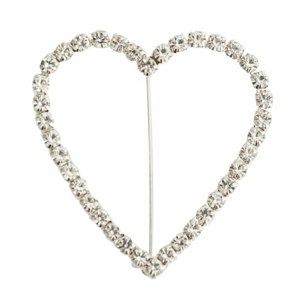 Sash Pins & Brooches |  2″ Silver Diamond Heart Metal Chair Sash Bow Pin, Rhinestone Chair Wrap Band Buckle Brooch