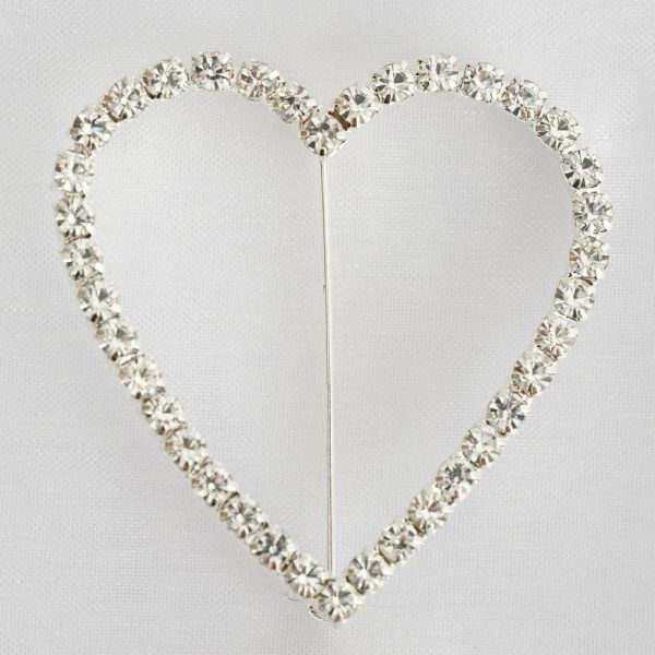 Sash Pins & Brooches |  2″ Silver Diamond Heart Metal Chair Sash Bow Pin, Rhinestone Chair Wrap Band Buckle Brooch