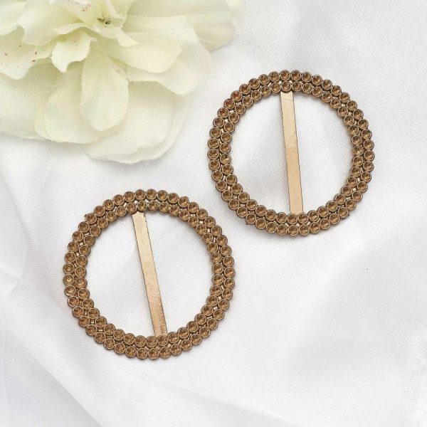 Sash Pins & Brooches |  20 Pack 2.5″ Antique Gold Diamond Circle Napkin Ring Pin Brooch, Rhinestone Chair Sash Bow Buckle