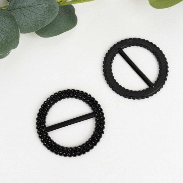 Sash Pins & Brooches |  20 Pack 2.5″ Black Diamond Circle Napkin Ring Pin Brooch, Rhinestone Chair Sash Bow Buckle