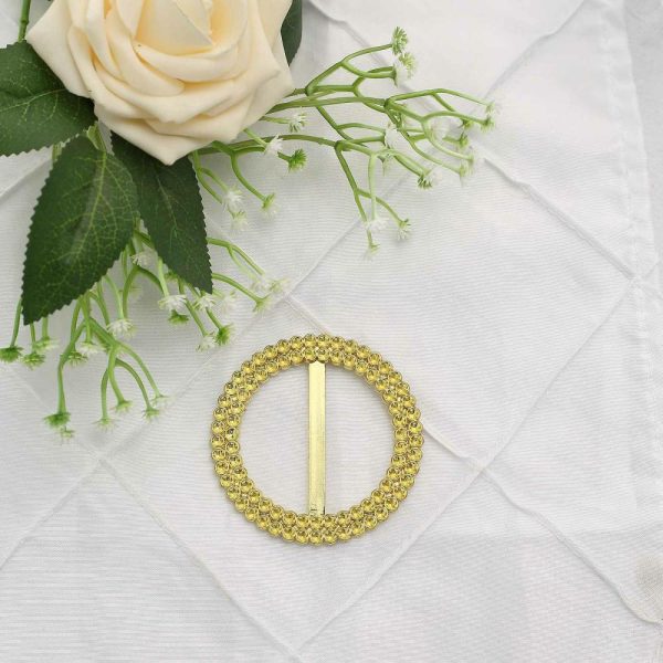 Sash Pins & Brooches |  20 Pack 2.5″ Gold Diamond Circle Napkin Ring Pin Brooch, Rhinestone Chair Sash Bow Buckle