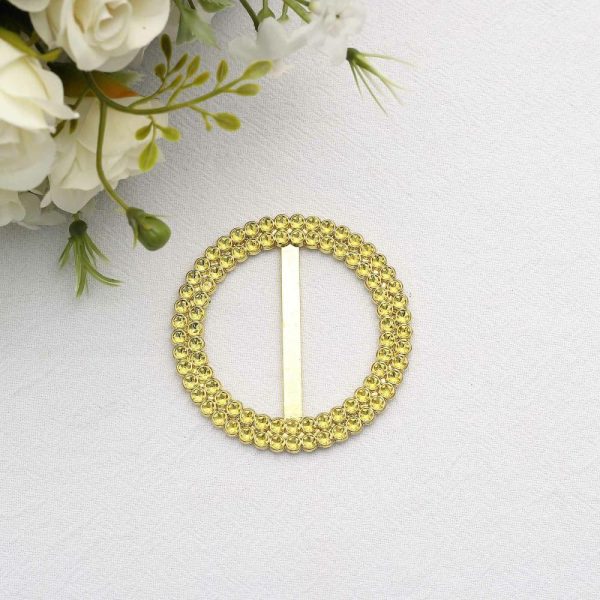 Sash Pins & Brooches |  20 Pack 2.5″ Gold Diamond Circle Napkin Ring Pin Brooch, Rhinestone Chair Sash Bow Buckle