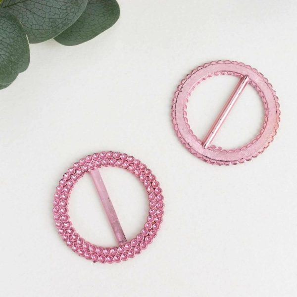 Sash Pins & Brooches |  20 Pack 2.5″ Pink Diamond Circle Napkin Ring Pin Brooch, Rhinestone Chair Sash Bow Buckle