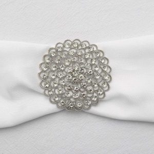 Sash Pins & Brooches |  3″ Silver Diamond Metal Flower Chair Sash Bow Pin, Rhinestone Chair Wrap Band Buckle Brooch