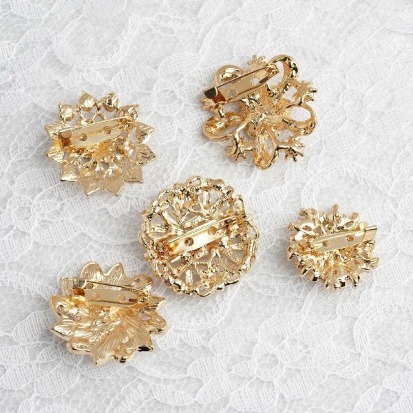 Sash Pins & Brooches |  5 Pack Assorted Gold Plated Mandala Crystal Rhinestone Brooches Floral Sash Pin Brooch Bouquet Decor