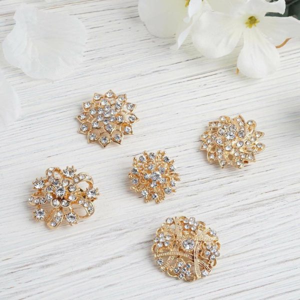 Sash Pins & Brooches |  5 Pack Assorted Gold Plated Mandala Crystal Rhinestone Brooches Floral Sash Pin Brooch Bouquet Decor