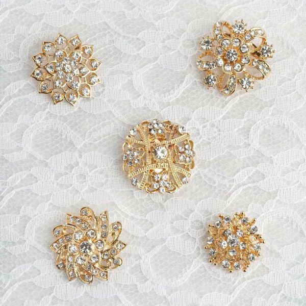 Sash Pins & Brooches |  5 Pack Assorted Gold Plated Mandala Crystal Rhinestone Brooches Floral Sash Pin Brooch Bouquet Decor