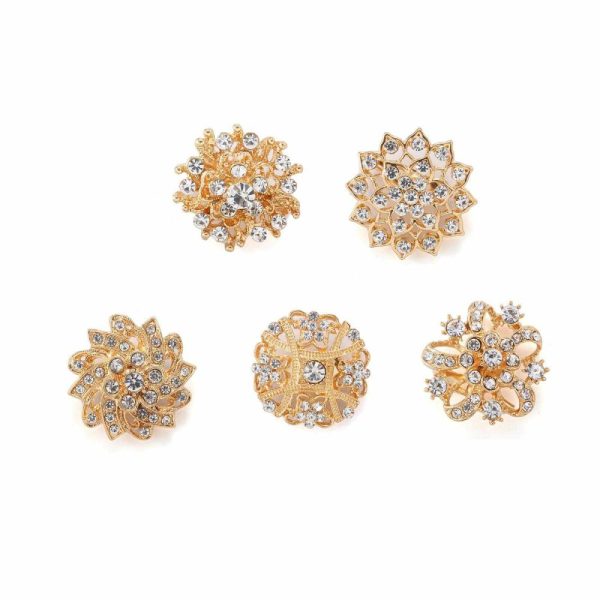 Sash Pins & Brooches |  5 Pack Assorted Gold Plated Mandala Crystal Rhinestone Brooches Floral Sash Pin Brooch Bouquet Decor