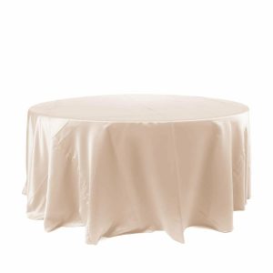 Satin |  120″ Beige Seamless Satin Round Tablecloth for 5 Foot Table With Floor-Length Drop