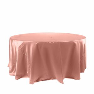 Satin |  120″ Dusty Rose Seamless Satin Round Tablecloth for 5 Foot Table With Floor-Length Drop