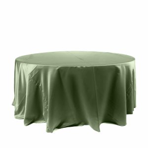 Satin |  120″ Dusty Sage Green Seamless Satin Round Tablecloth for 5 Foot Table With Floor-Length Drop