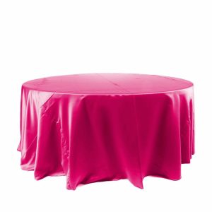 Satin |  120″ Fuchsia Seamless Satin Round Tablecloth for 5 Foot Table With Floor-Length Drop