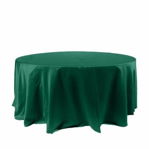 Satin |  120″ Hunter Emerald Green Seamless Satin Round Tablecloth for 5 Foot Table With Floor-Length Drop