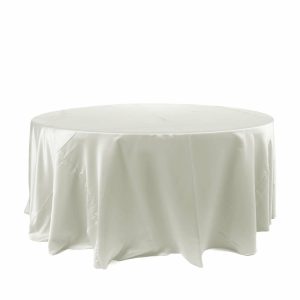 Satin |  120″ Ivory Seamless Satin Round Tablecloth for 5 Foot Table With Floor-Length Drop