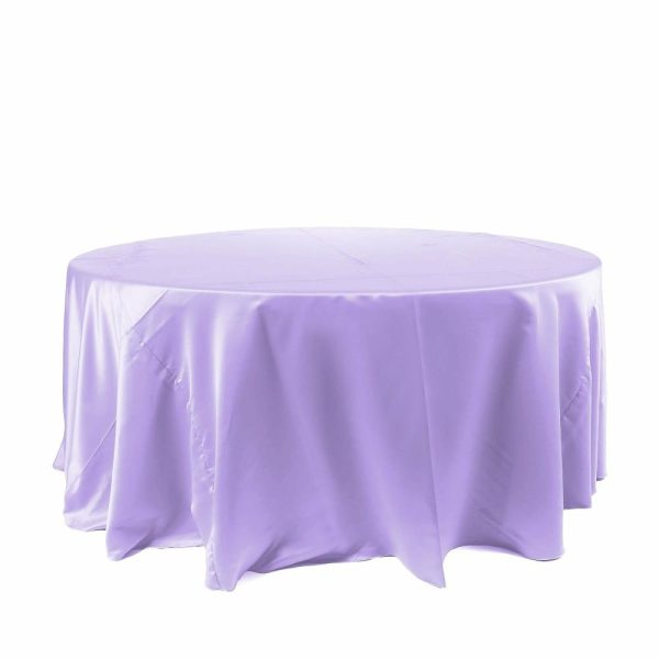 Satin |  120″ Lavender Lilac Seamless Satin Round Tablecloth for 5 Foot Table With Floor-Length Drop