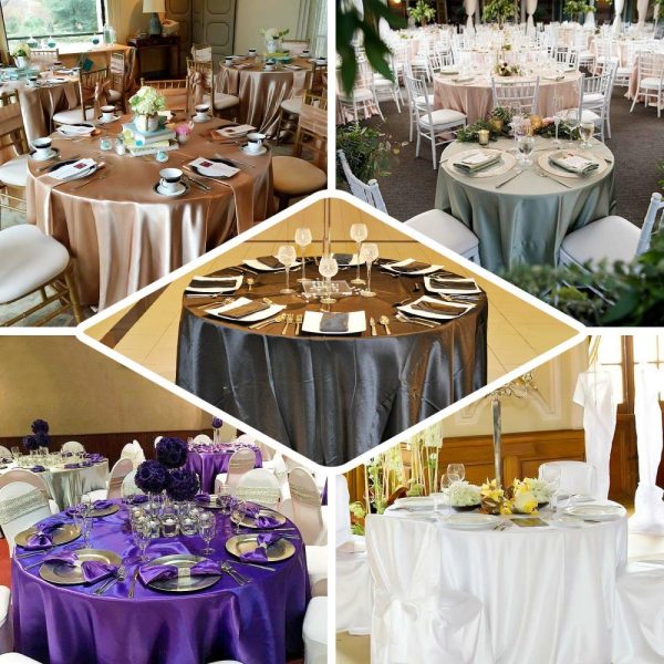 Satin |  120″ Lavender Lilac Seamless Satin Round Tablecloth for 5 Foot Table With Floor-Length Drop