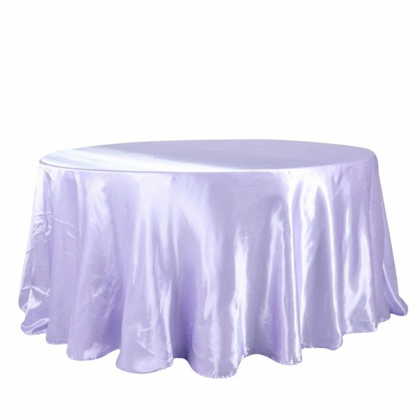 Satin |  120″ Lavender Lilac Seamless Satin Round Tablecloth for 5 Foot Table With Floor-Length Drop