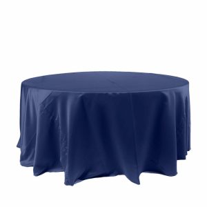 Satin |  120″ Navy Blue Seamless Satin Round Tablecloth for 5 Foot Table With Floor-Length Drop