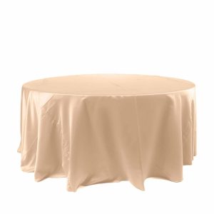 Satin |  120″ Nude Seamless Satin Round Tablecloth for 5 Foot Table With Floor-Length Drop