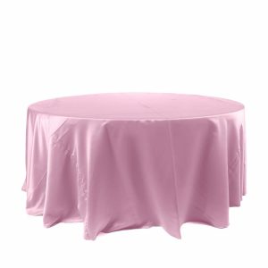 Satin |  120″ Pink Seamless Satin Round Tablecloth for 5 Foot Table With Floor-Length Drop