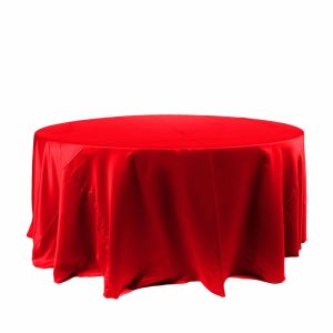 Satin |  120″ Red Seamless Satin Round Tablecloth for 5 Foot Table With Floor-Length Drop