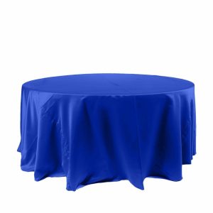 Satin |  120″ Royal Blue Seamless Satin Round Tablecloth for 5 Foot Table With Floor-Length Drop