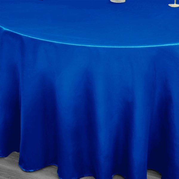 Satin |  120″ Royal Blue Seamless Satin Round Tablecloth for 5 Foot Table With Floor-Length Drop