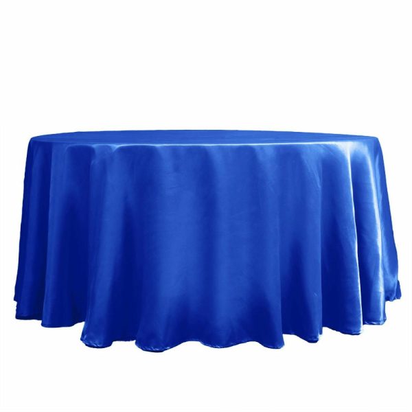 Satin |  120″ Royal Blue Seamless Satin Round Tablecloth for 5 Foot Table With Floor-Length Drop