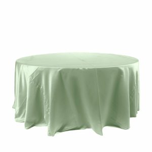 Satin |  120″ Sage Green Seamless Satin Round Tablecloth for 5 Foot Table With Floor-Length Drop