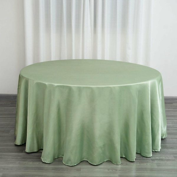 Satin |  120″ Sage Green Seamless Satin Round Tablecloth for 5 Foot Table With Floor-Length Drop