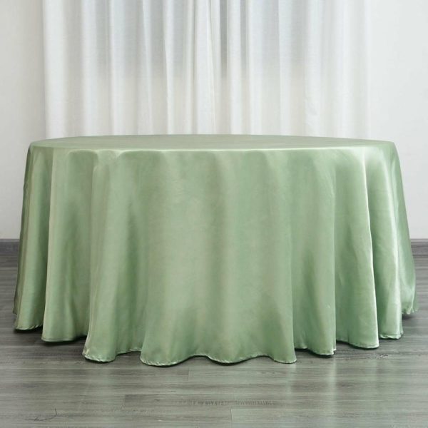 Satin |  120″ Sage Green Seamless Satin Round Tablecloth for 5 Foot Table With Floor-Length Drop