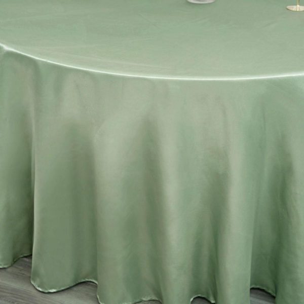 Satin |  120″ Sage Green Seamless Satin Round Tablecloth for 5 Foot Table With Floor-Length Drop