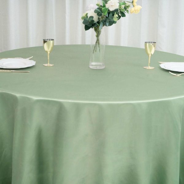 Satin |  120″ Sage Green Seamless Satin Round Tablecloth for 5 Foot Table With Floor-Length Drop