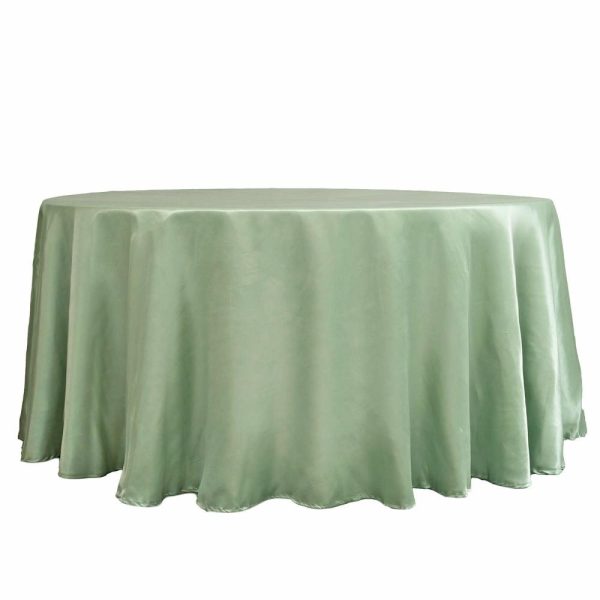 Satin |  120″ Sage Green Seamless Satin Round Tablecloth for 5 Foot Table With Floor-Length Drop