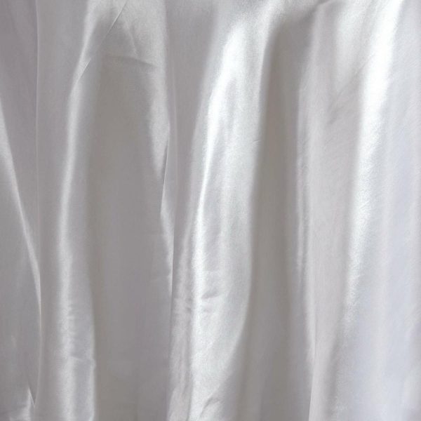 Satin |  120″ White Seamless Satin Round Tablecloth for 5 Foot Table With Floor-Length Drop