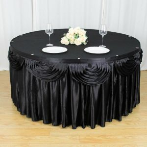 Satin |  14ft Black Pleated Satin Double Drape Table Skirt