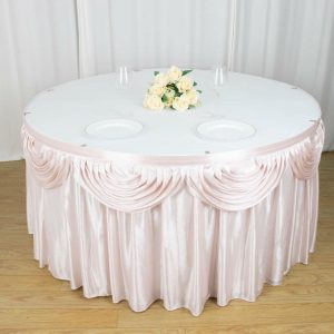 Satin |  14ft Blush Pleated Satin Double Drape Table Skirt